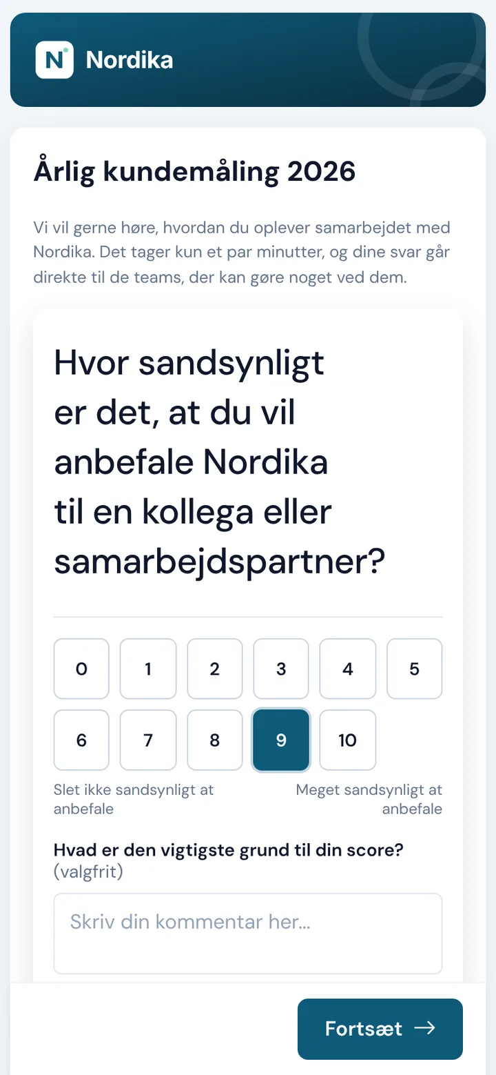 Spørgeskemaet på en mobil, i afsenderens farver